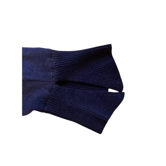 5041 Vila Milano Women Pullover Long Sleeve Sweater Ruffle Neck Navy Blue Medium - Picture 5 of 6